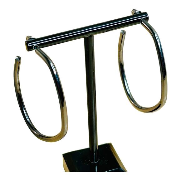 Large Hoop Earrings Gold Tone Gunmetal Silver Tone Two Pair - Picture 4 of 5